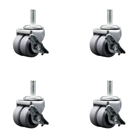 Service Caster Low Profile Thermo 2'' Dual Wheel 1/2'' Threaded Stem Caster with Brake Set, 4PK SCC-DWTS04S21316-TPRS-SLB-121315-4